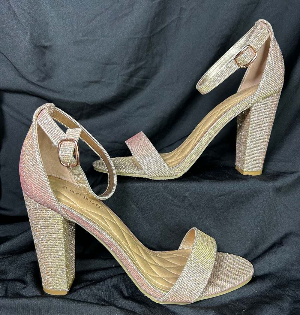 BAMBOO® Women's Embellished Heels in Sparkling Rose Gold